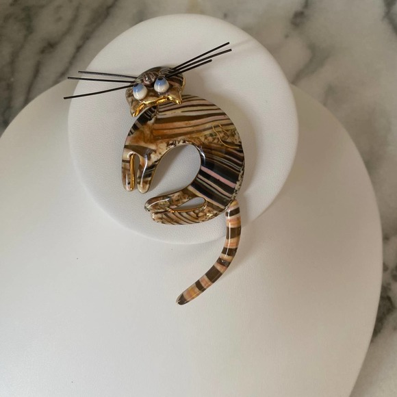 CYNTHIA CHUANG Jewelry 10 Funky Arching Cat Kinetic Pin Moveable Head RARE - Picture 5 of 7